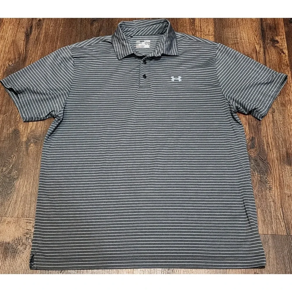 Under Armour Men's Polo Golf Shirt, Gray Stripe, Size XL, Short Sleeve, HeatGear